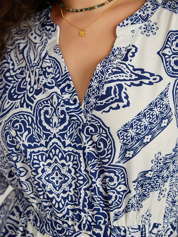 Bandana Print Notched Belted Dress - Image 7