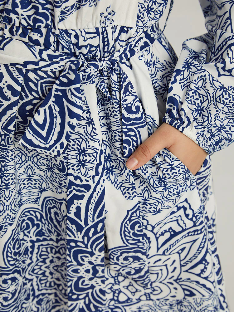 Bandana Print Notched Belted Dress - Image 8