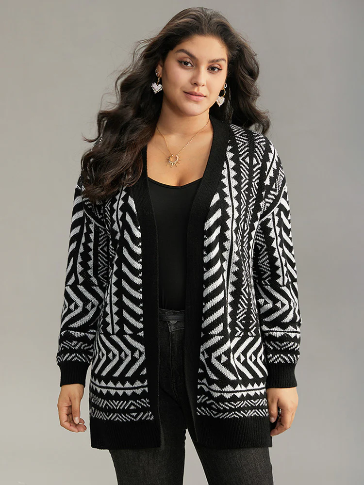Bandana Print Open Front Loose Cardigan - Image 3