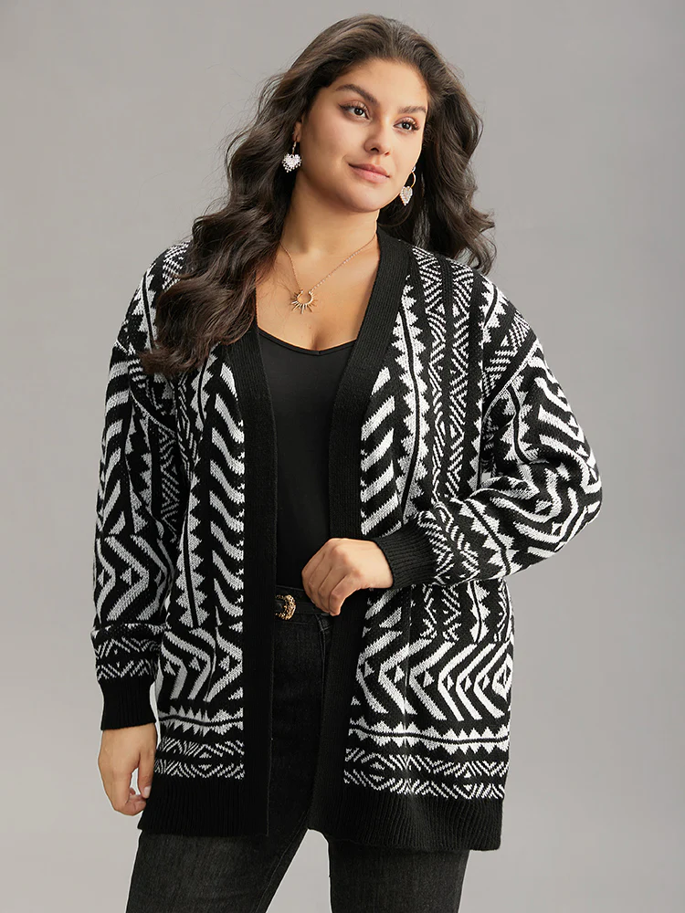 Bandana Print Open Front Loose Cardigan - Image 4