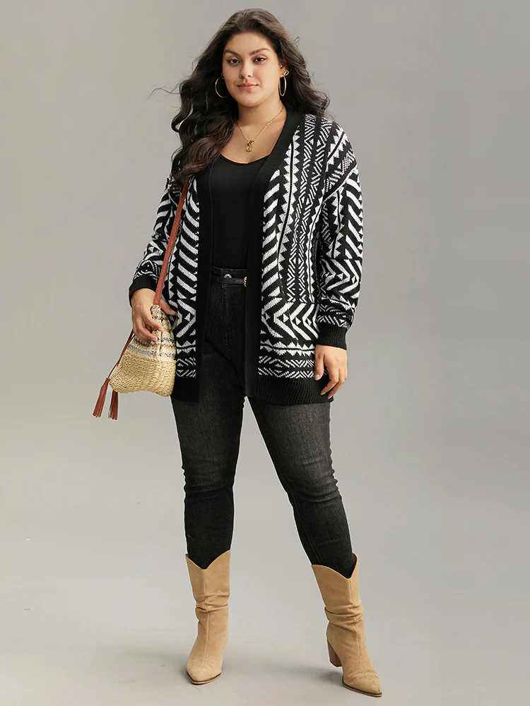 Bandana Print Open Front Loose Cardigan - Image 5