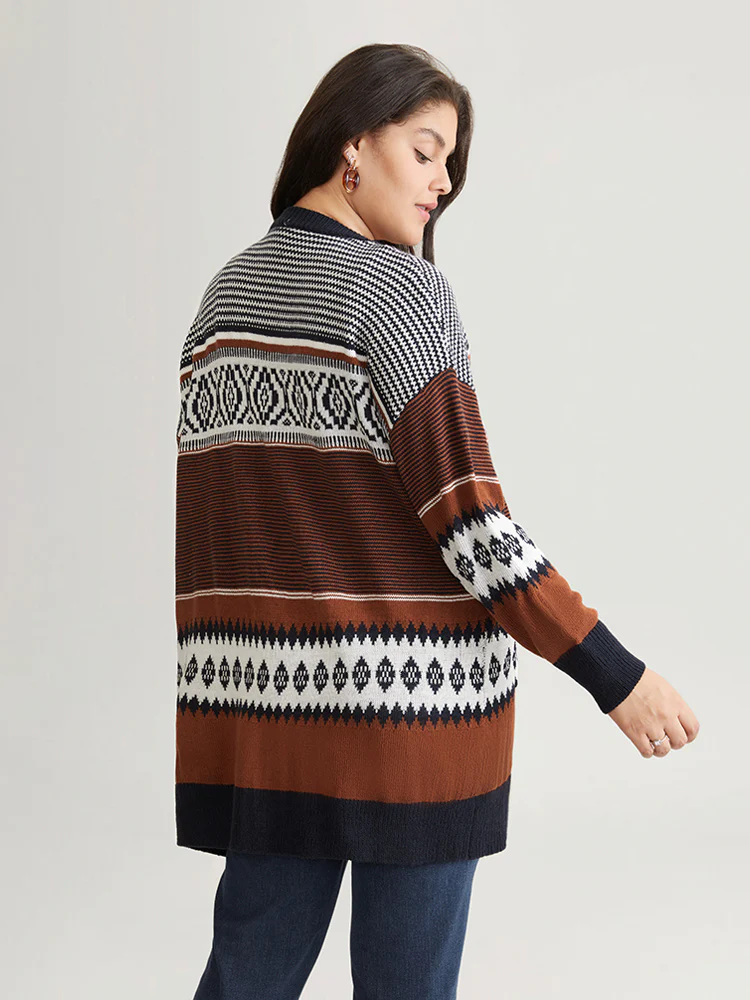 Bandana Print Open Front Patched Pocket Cardigan - Image 2
