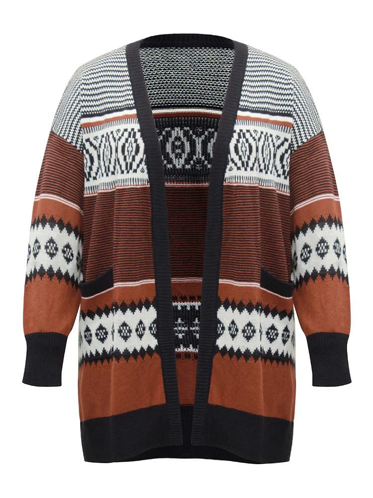 Bandana Print Open Front Patched Pocket Cardigan - Image 5