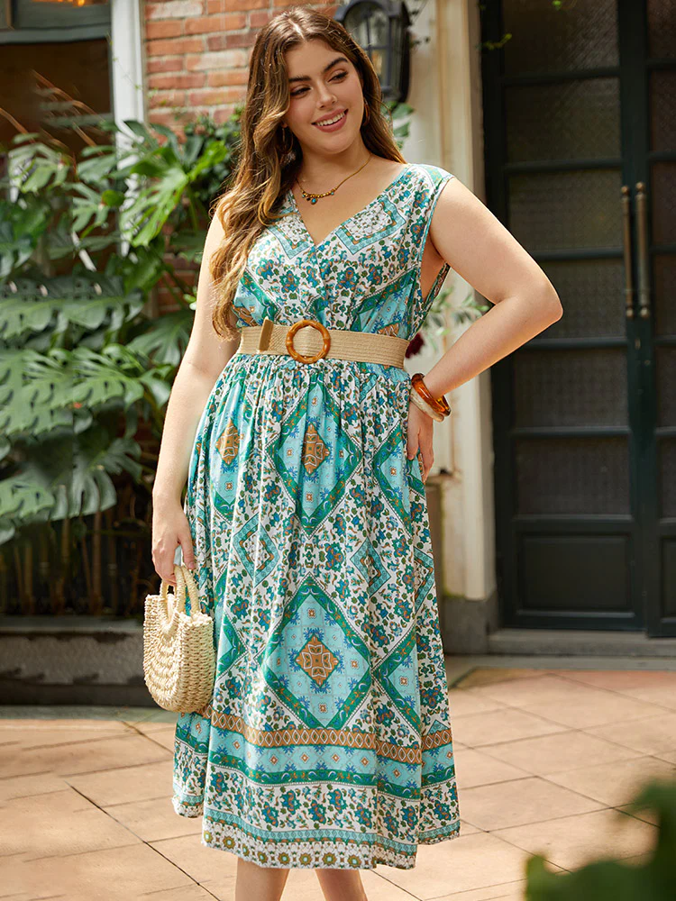 Bandana Print Overlap Collar Pocket Tank Dress - Image 2