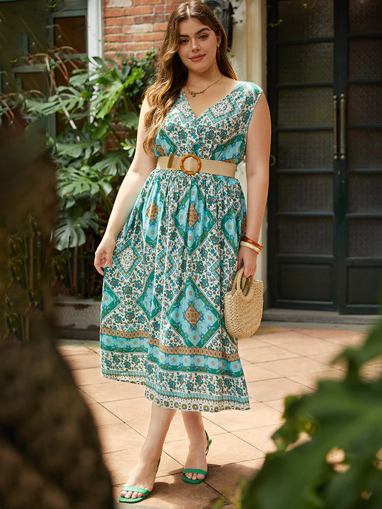 Bandana Print Overlap Collar Pocket Tank Dress - Image 3