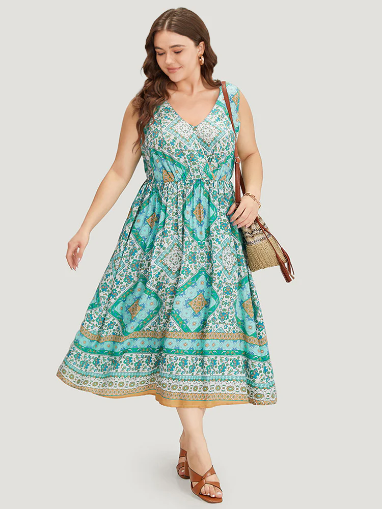 Bandana Print Overlap Collar Pocket Tank Dress - Image 4