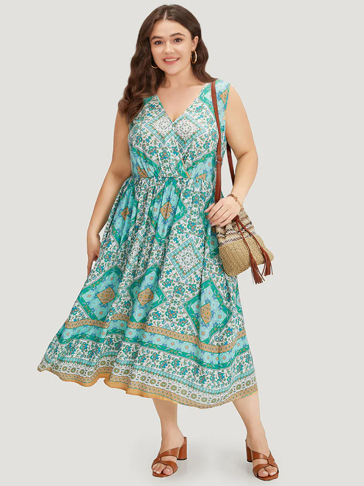 Bandana Print Overlap Collar Pocket Tank Dress - Image 5