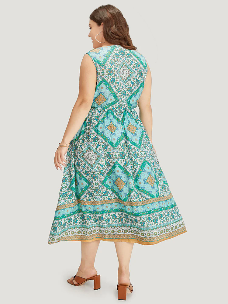 Bandana Print Overlap Collar Pocket Tank Dress - Image 6