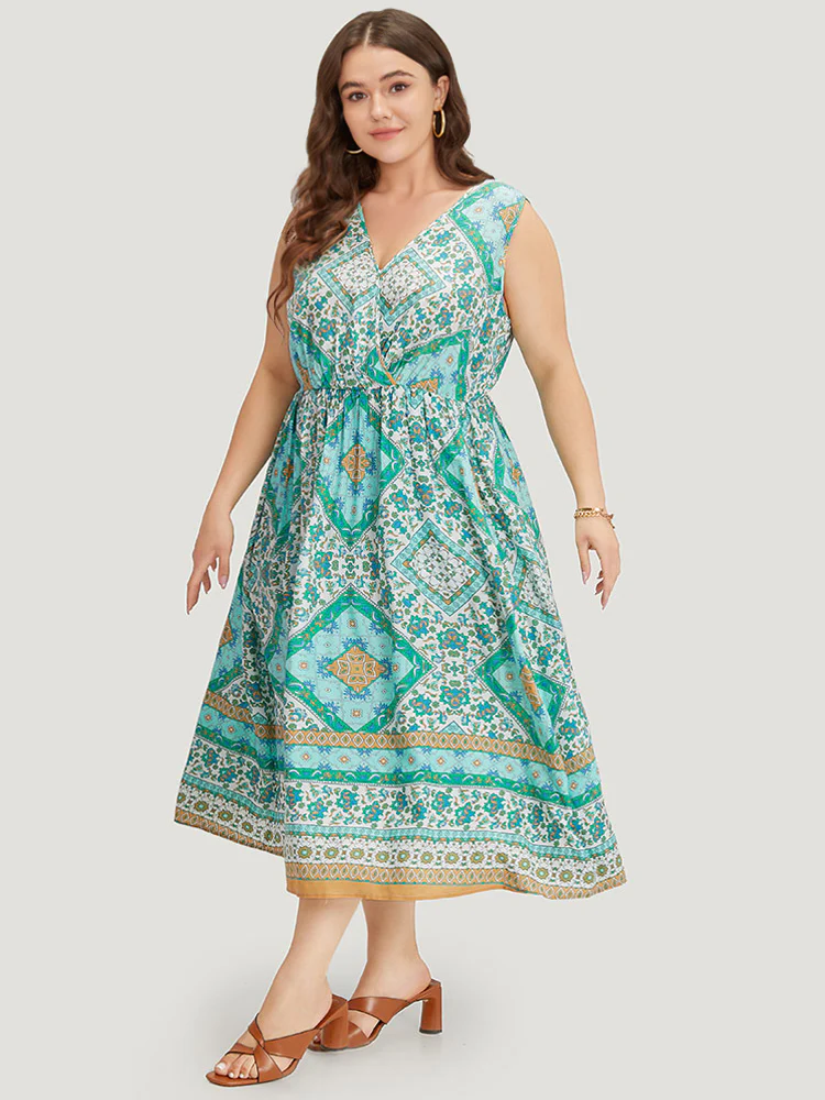 Bandana Print Overlap Collar Pocket Tank Dress - Image 7