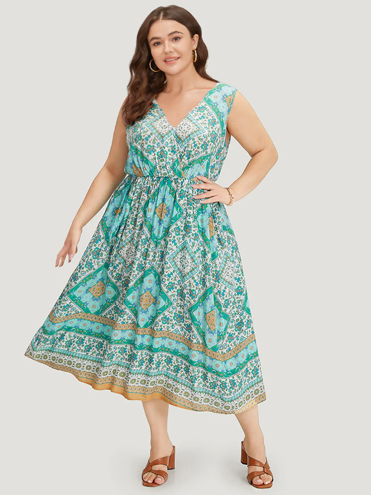 Bandana Print Overlap Collar Pocket Tank Dress - Image 8