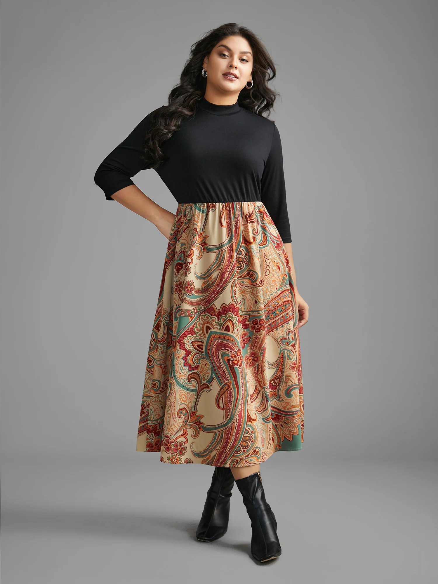 Bandana Print Patchwork Elastic Waist Dress - Image 2