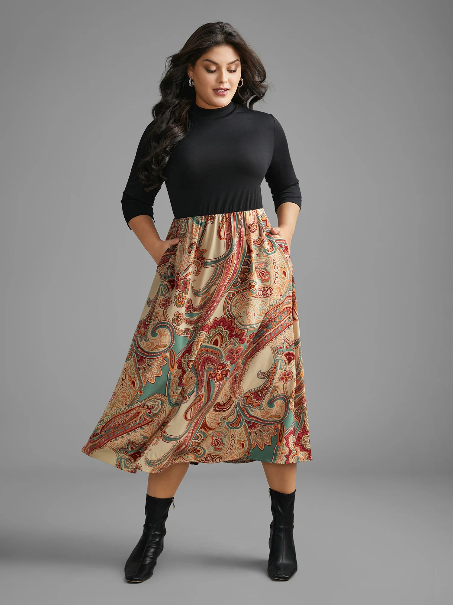 Bandana Print Patchwork Elastic Waist Dress - Image 3