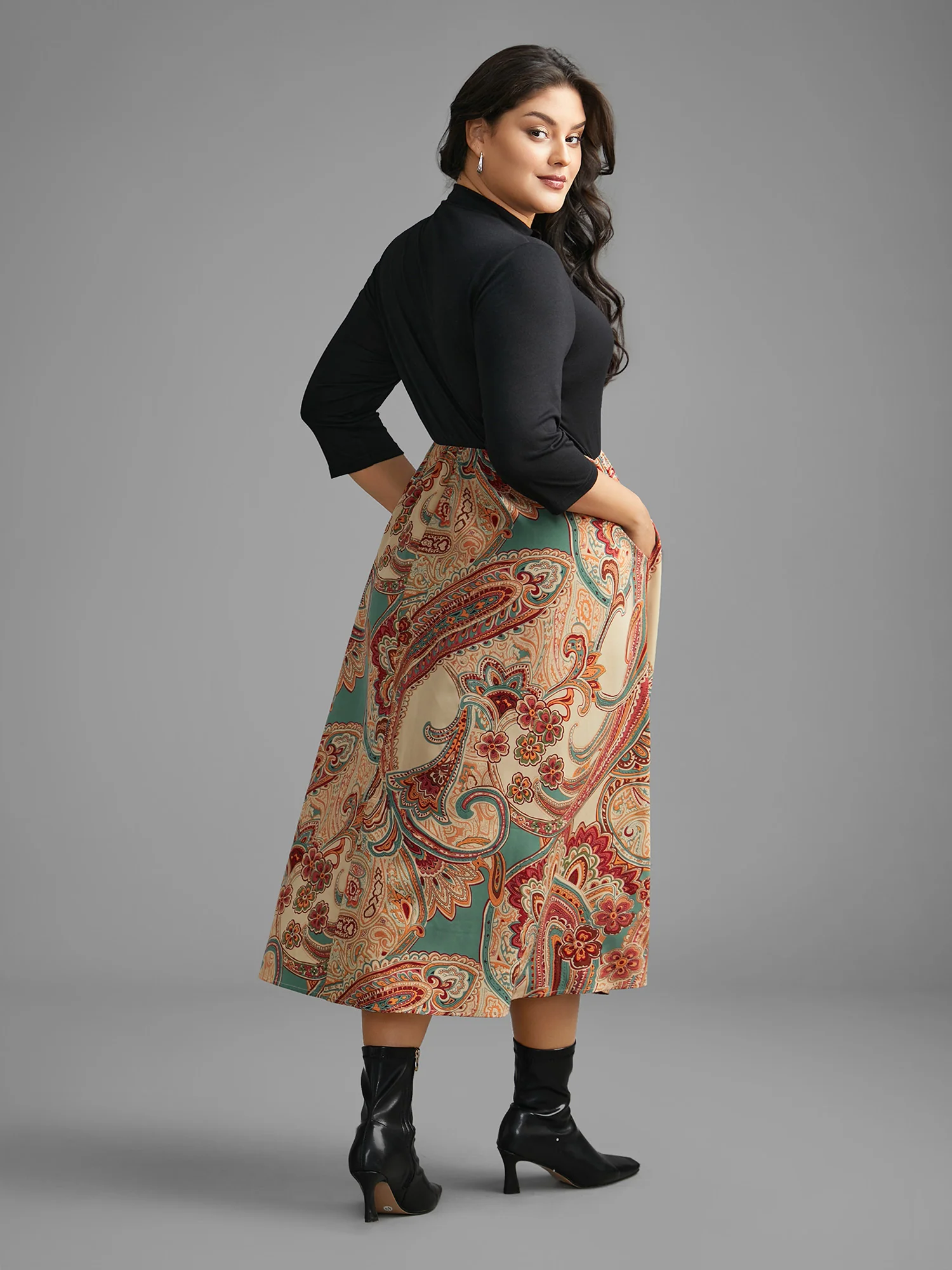 Bandana Print Patchwork Elastic Waist Dress - Image 4
