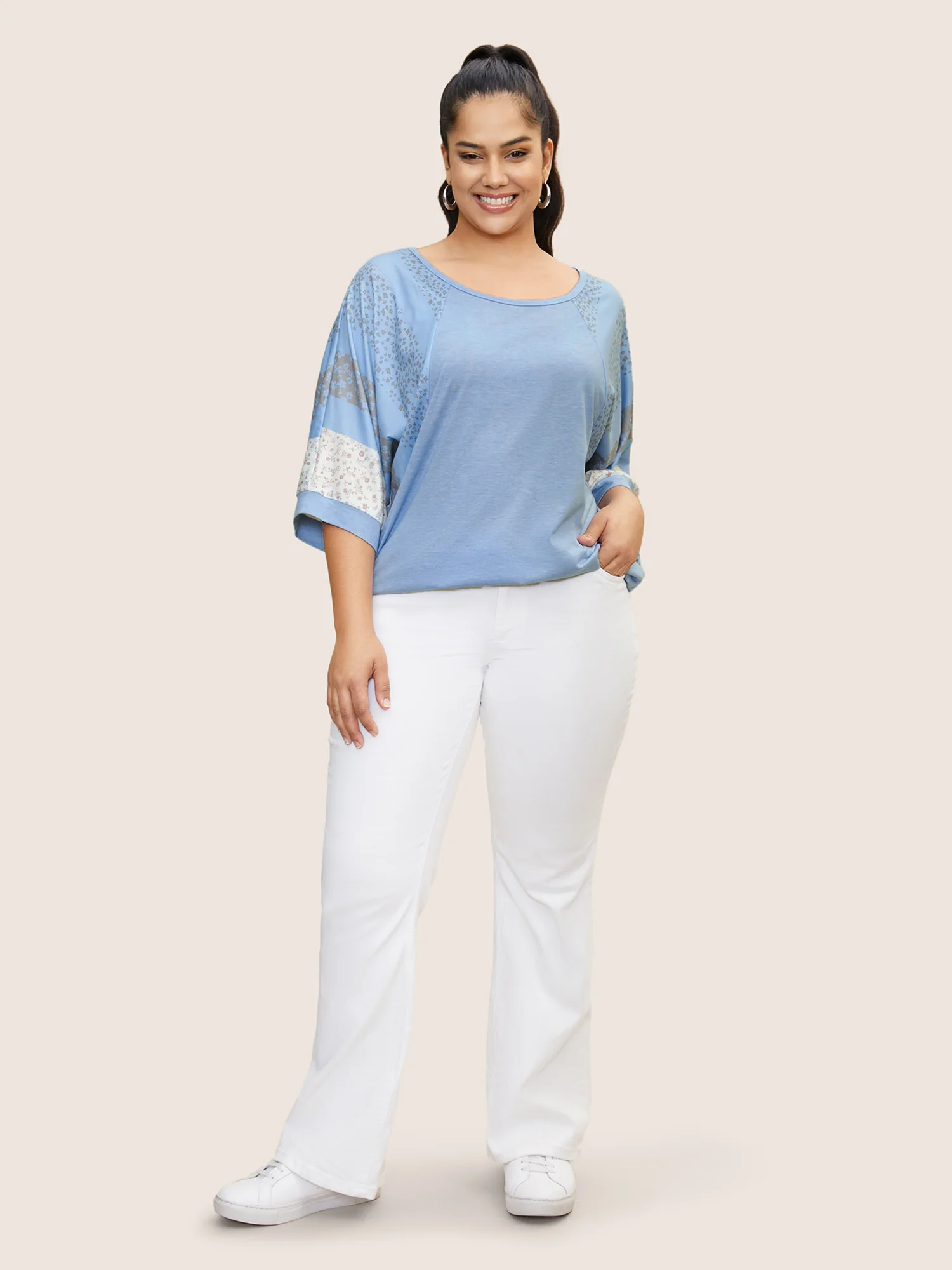 Bandana Print Patchwork Raglan Sleeve T-shirt - Image 3
