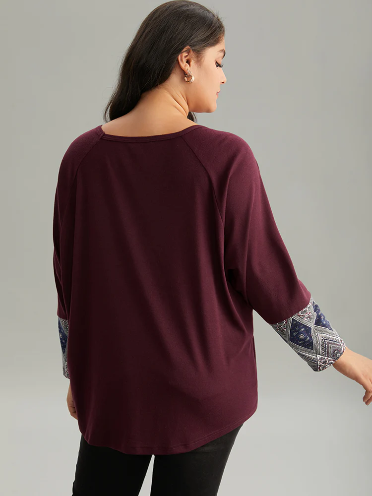Bandana Print Patchwork Raglan Sleeve T-shirt - Image 2