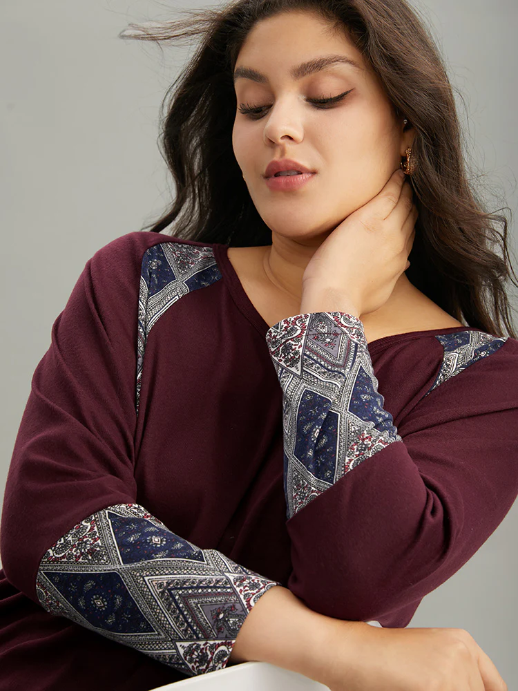 Bandana Print Patchwork Raglan Sleeve T-shirt - Image 3