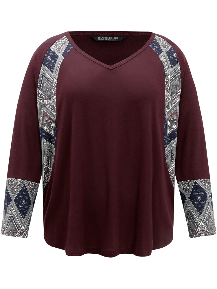 Bandana Print Patchwork Raglan Sleeve T-shirt - Image 5