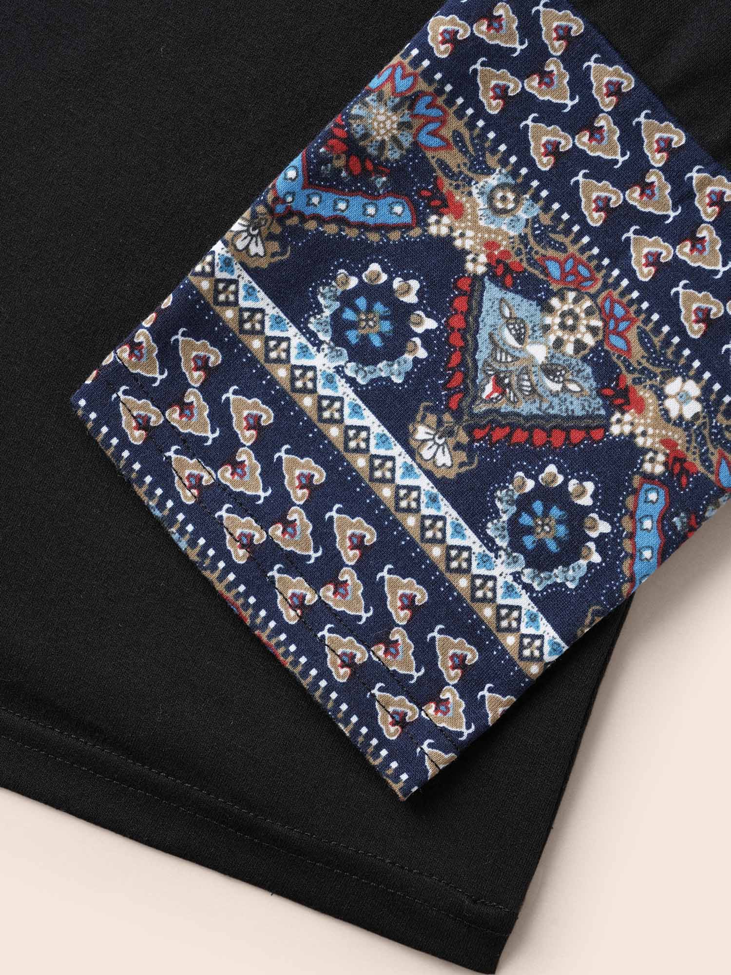 Bandana Print Patchwork Round Neck T-shirt - Image 5