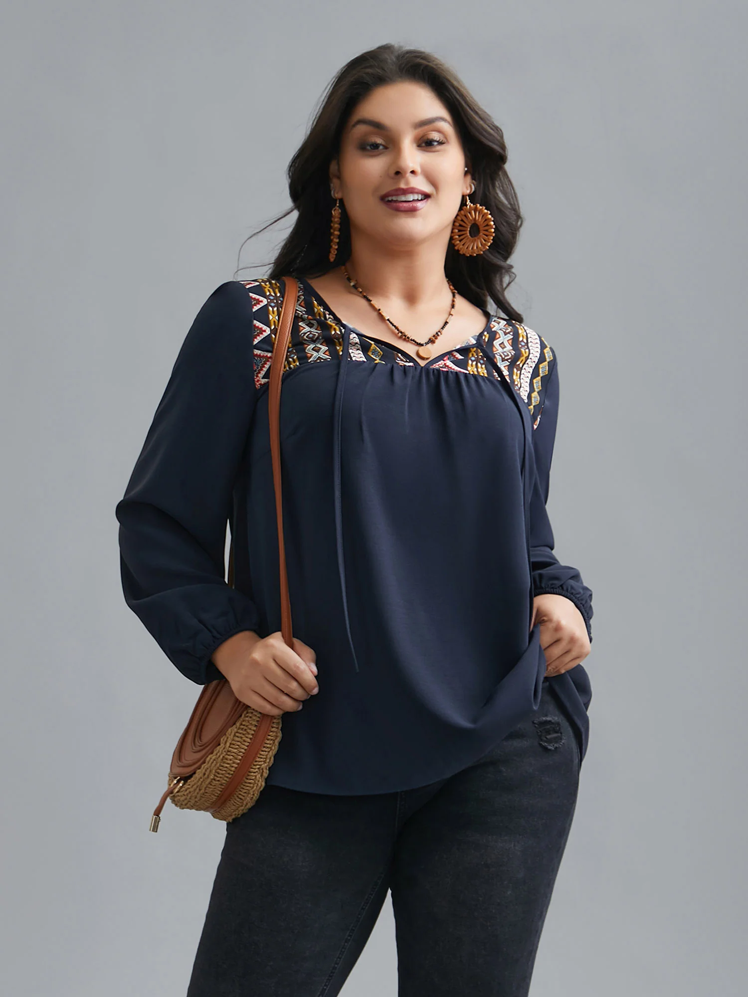 Bandana Print Patchwork Ties Blouse - Image 2