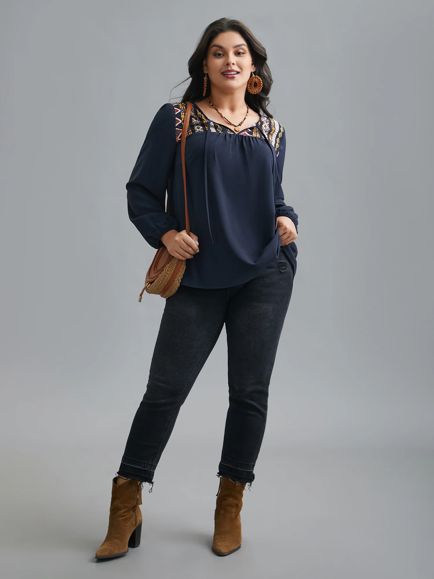 Bandana Print Patchwork Ties Blouse - Image 3