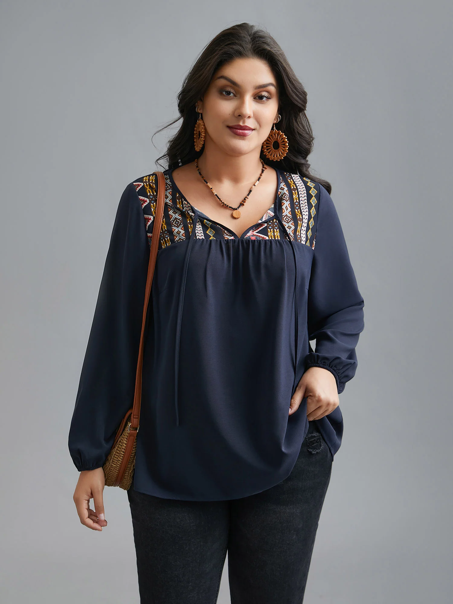 Bandana Print Patchwork Ties Blouse - Image 4