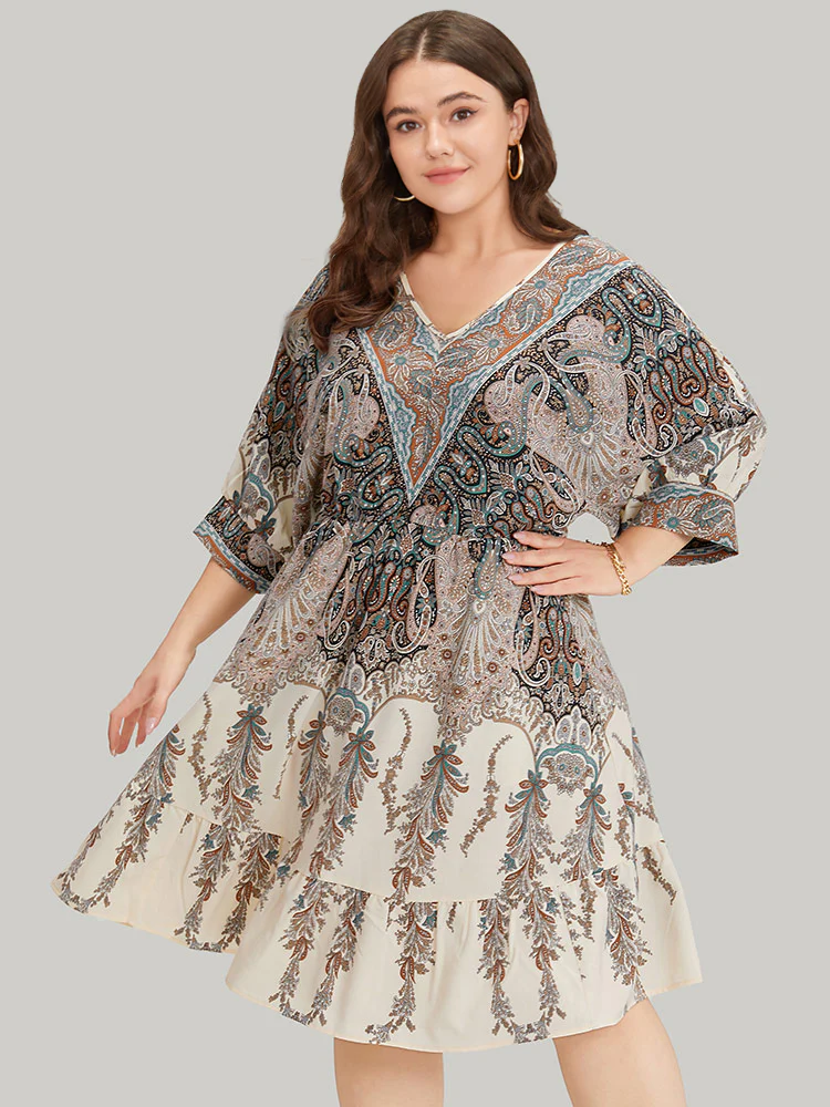 Bandana Print Pocket Elastic Waist Patchwork Dress - Image 3