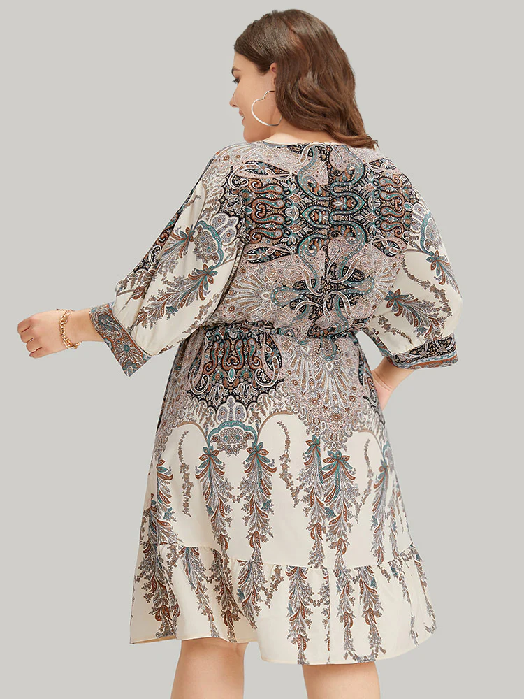 Bandana Print Pocket Elastic Waist Patchwork Dress - Image 5
