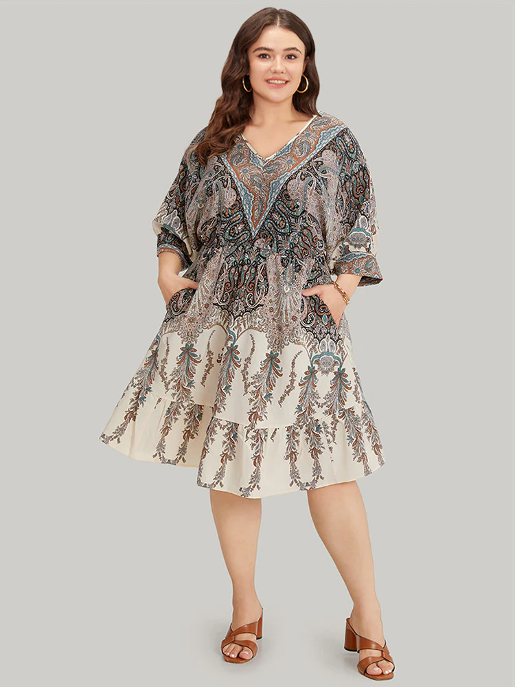 Bandana Print Pocket Elastic Waist Patchwork Dress - Image 6