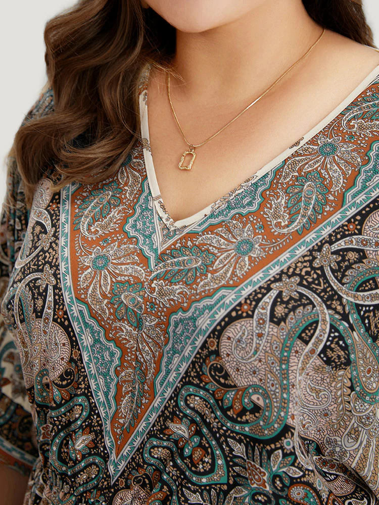 Bandana Print Pocket Elastic Waist Patchwork Dress - Image 7