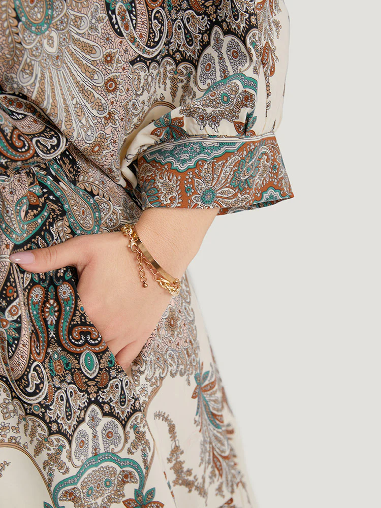 Bandana Print Pocket Elastic Waist Patchwork Dress - Image 8
