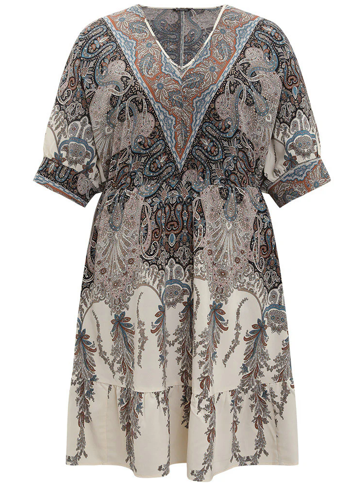 Bandana Print Pocket Elastic Waist Patchwork Dress - Image 9