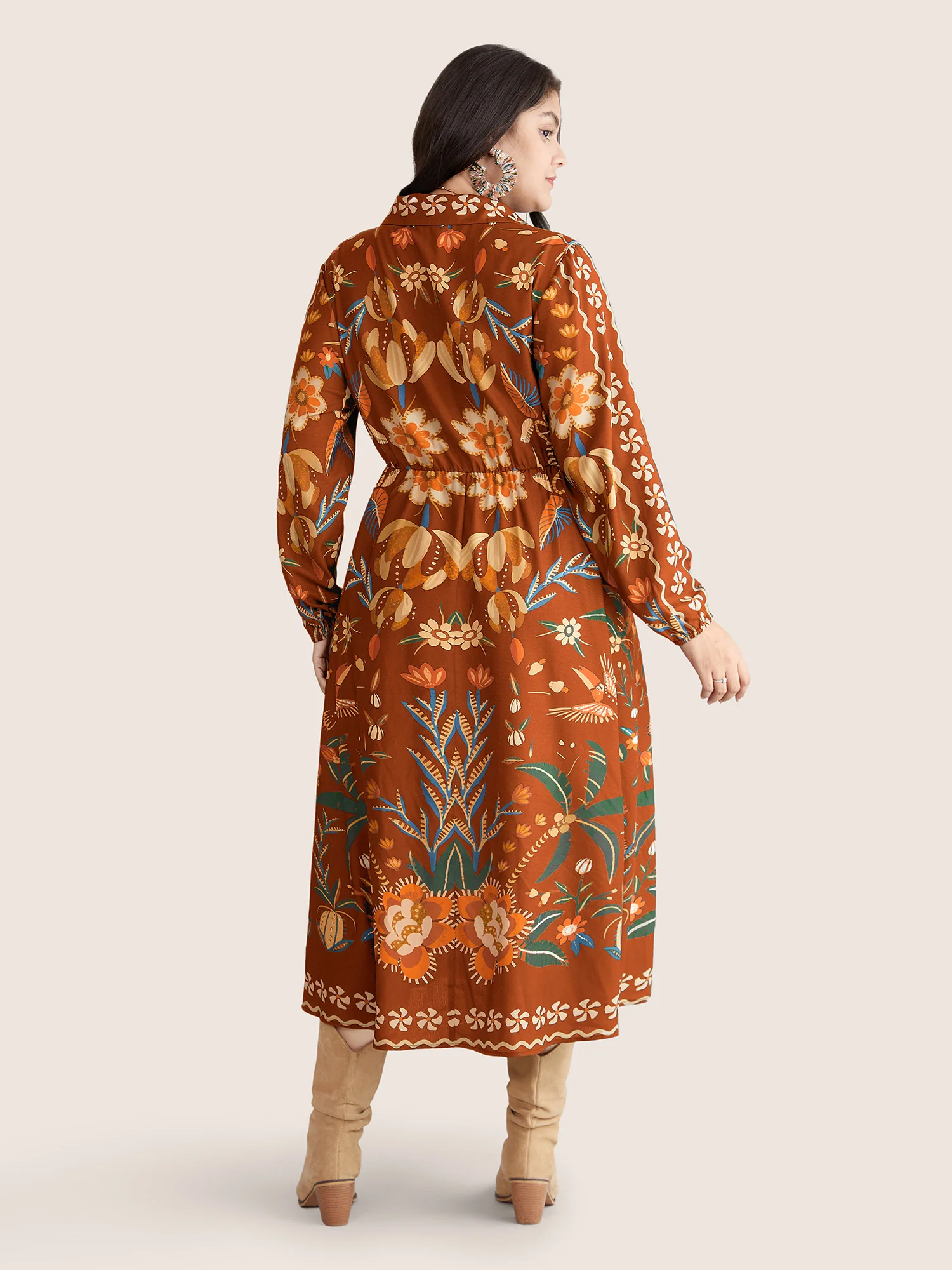 Bandana Print Pocket Lapel Collar Elastic Cuffs Dress - Image 9