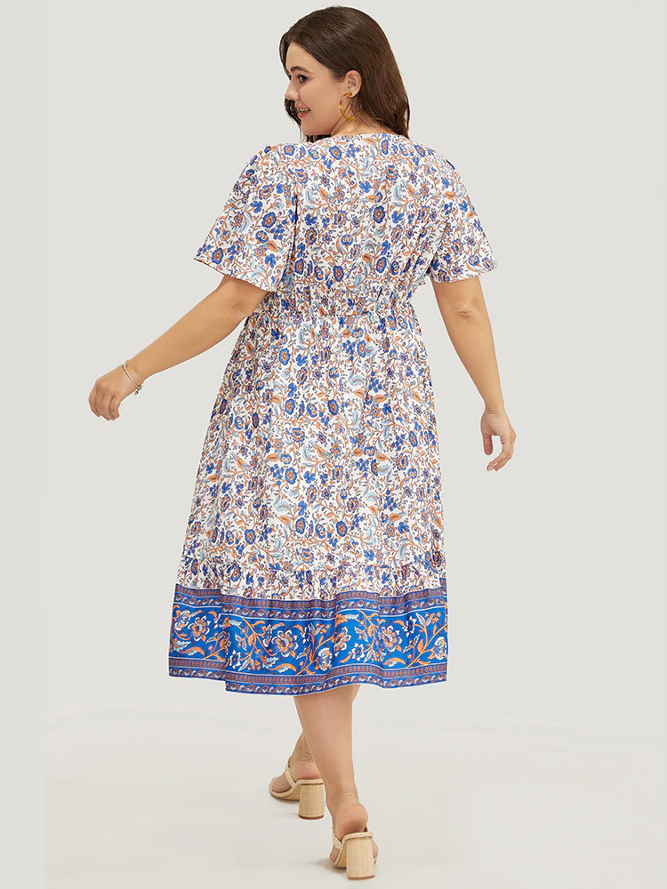 Bandana Print Pocket Pompom Trim Wrap Split Ruffle Dress - Image 4