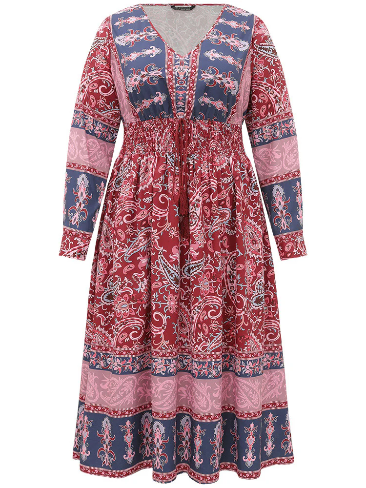 Bandana Print Pocket Shirred Bowknot Dress - Image 10