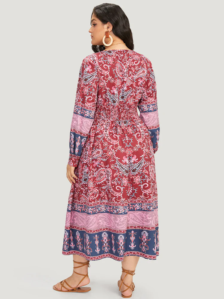 Bandana Print Pocket Shirred Bowknot Dress - Image 2