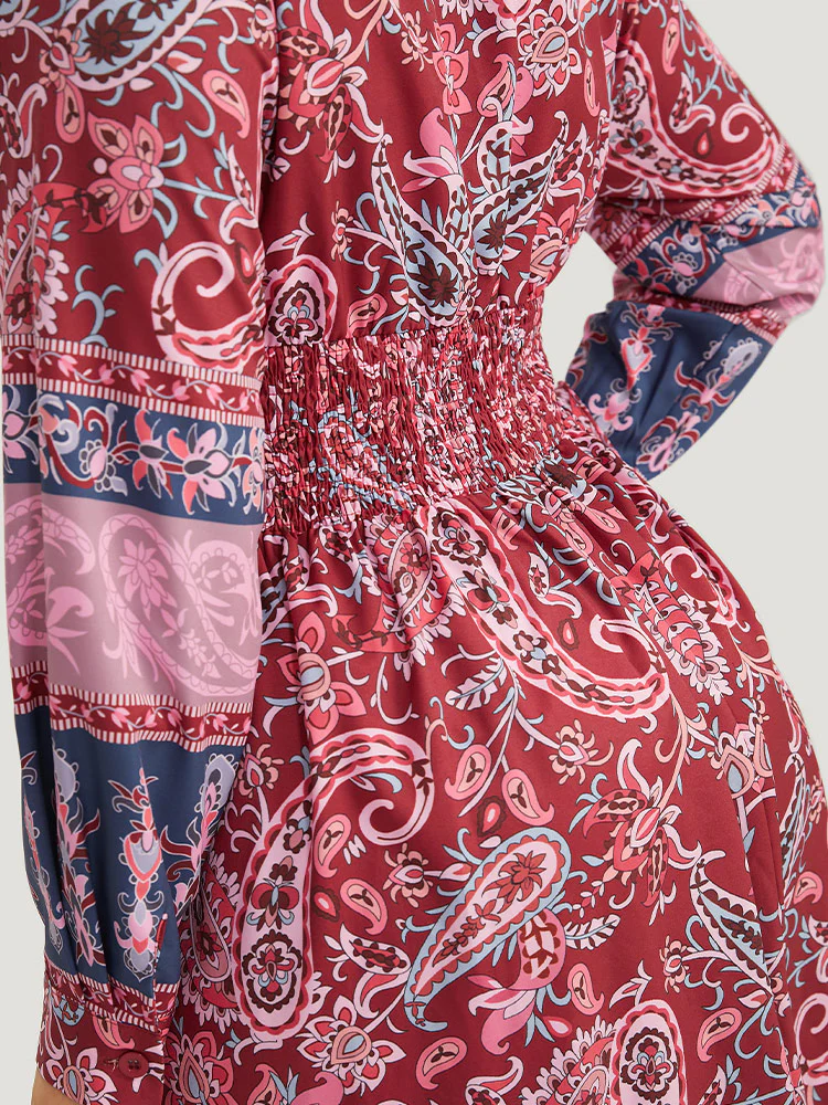 Bandana Print Pocket Shirred Bowknot Dress - Image 9