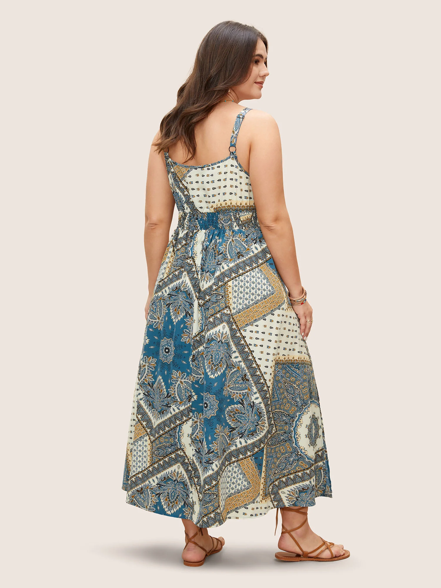 Bandana Print Ruched Split Hem Cami Dress - Image 4