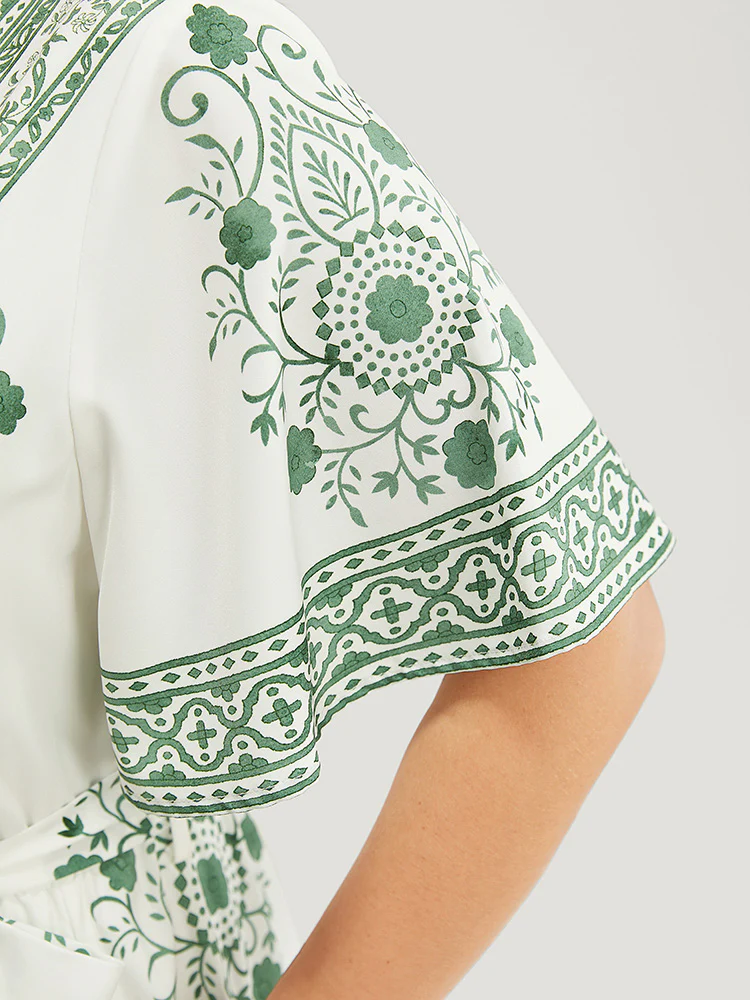 Bandana Print Ruffle Sleeve Pocket Belted Midi Dress - Image 10