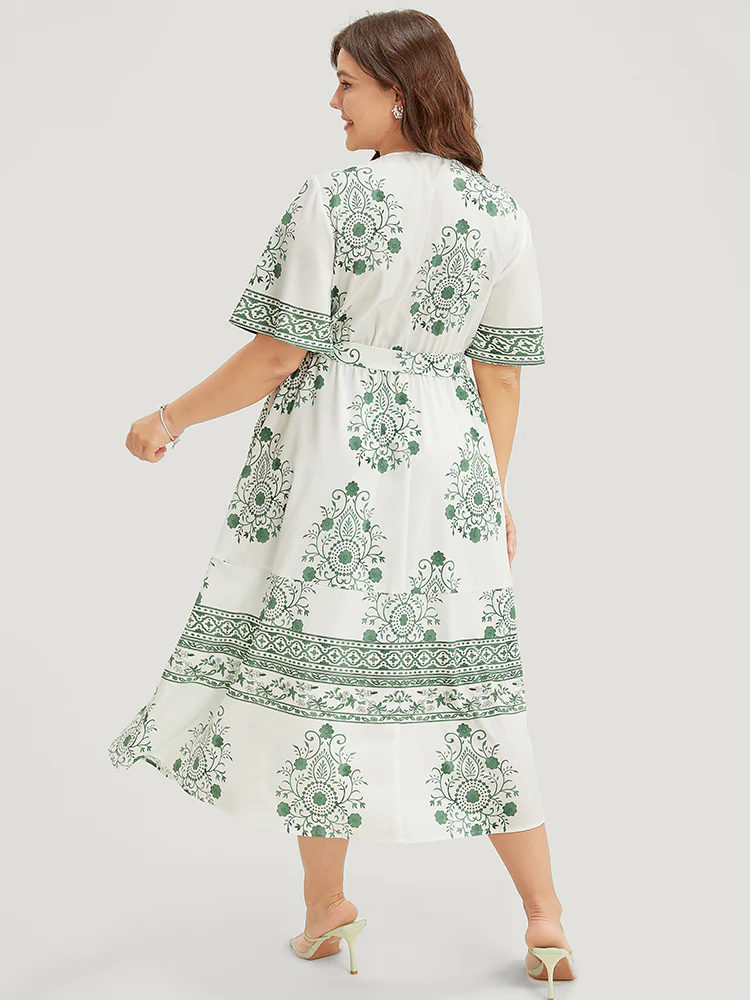 Bandana Print Ruffle Sleeve Pocket Belted Midi Dress - Image 7
