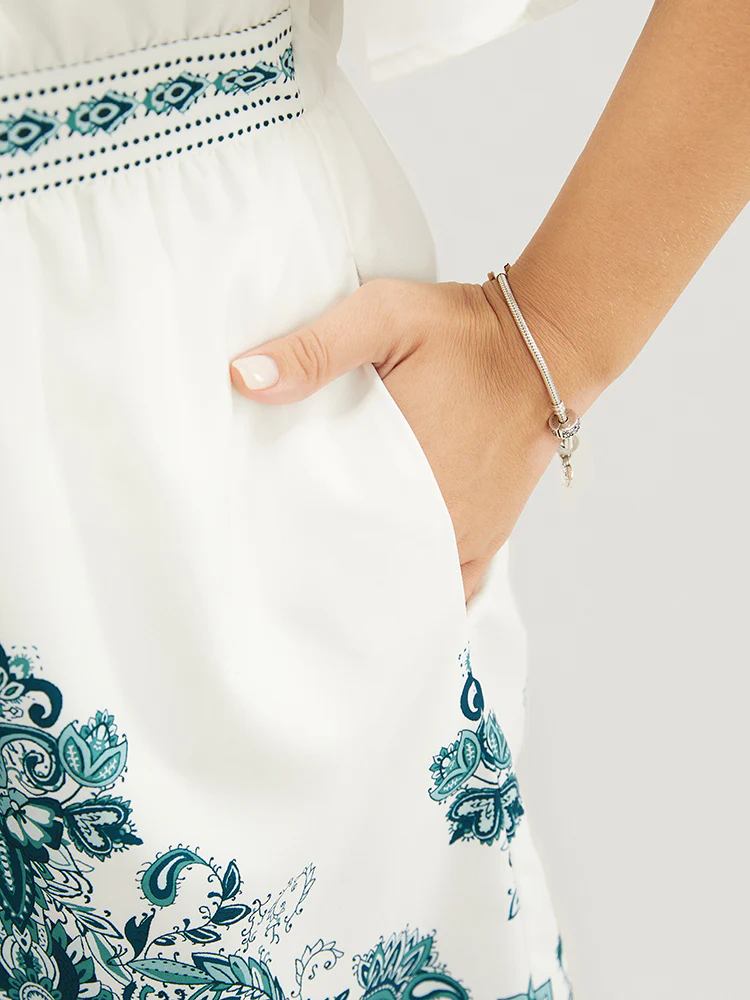 Bandana Print Ruffle Sleeve Pocket Button Detail Romper - Image 8