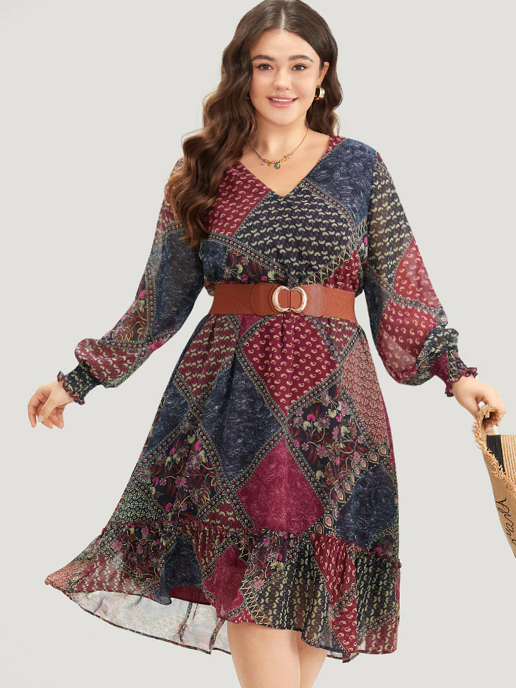 Bandana Print Shirred Flutter Hem Dress - Image 3