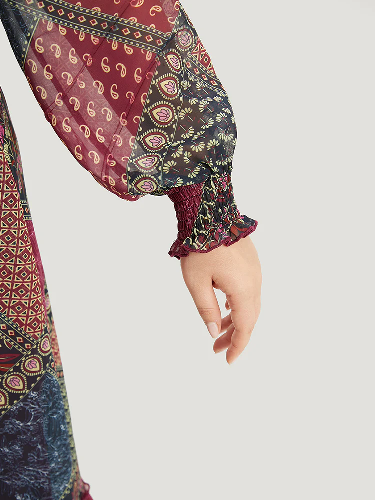 Bandana Print Shirred Flutter Hem Dress - Image 8