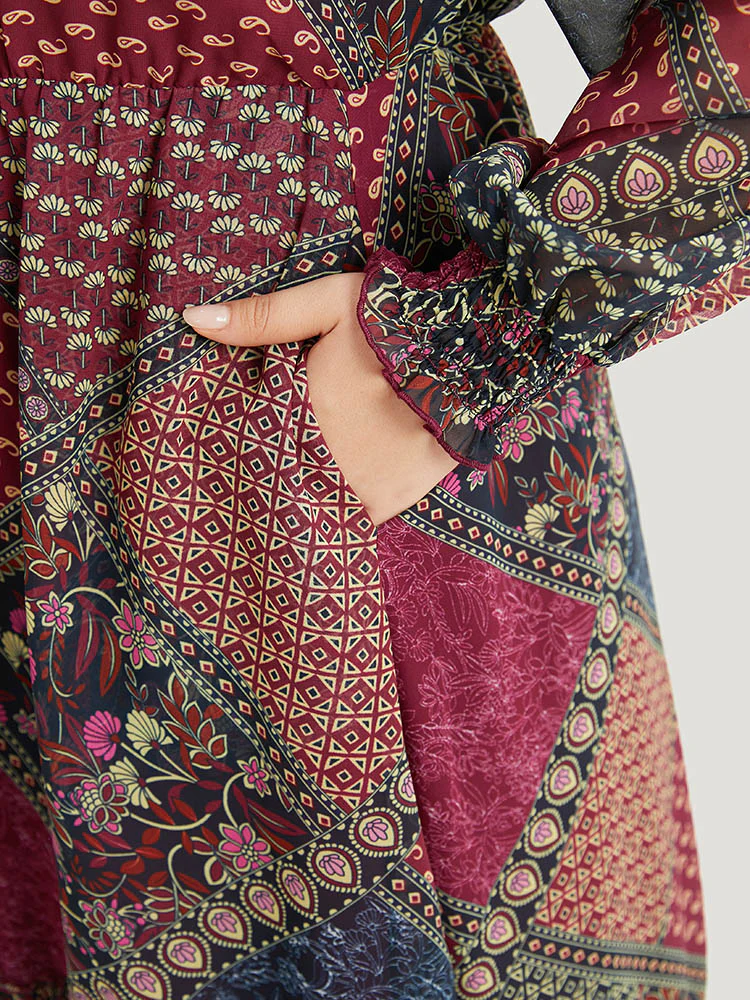 Bandana Print Shirred Flutter Hem Dress - Image 9