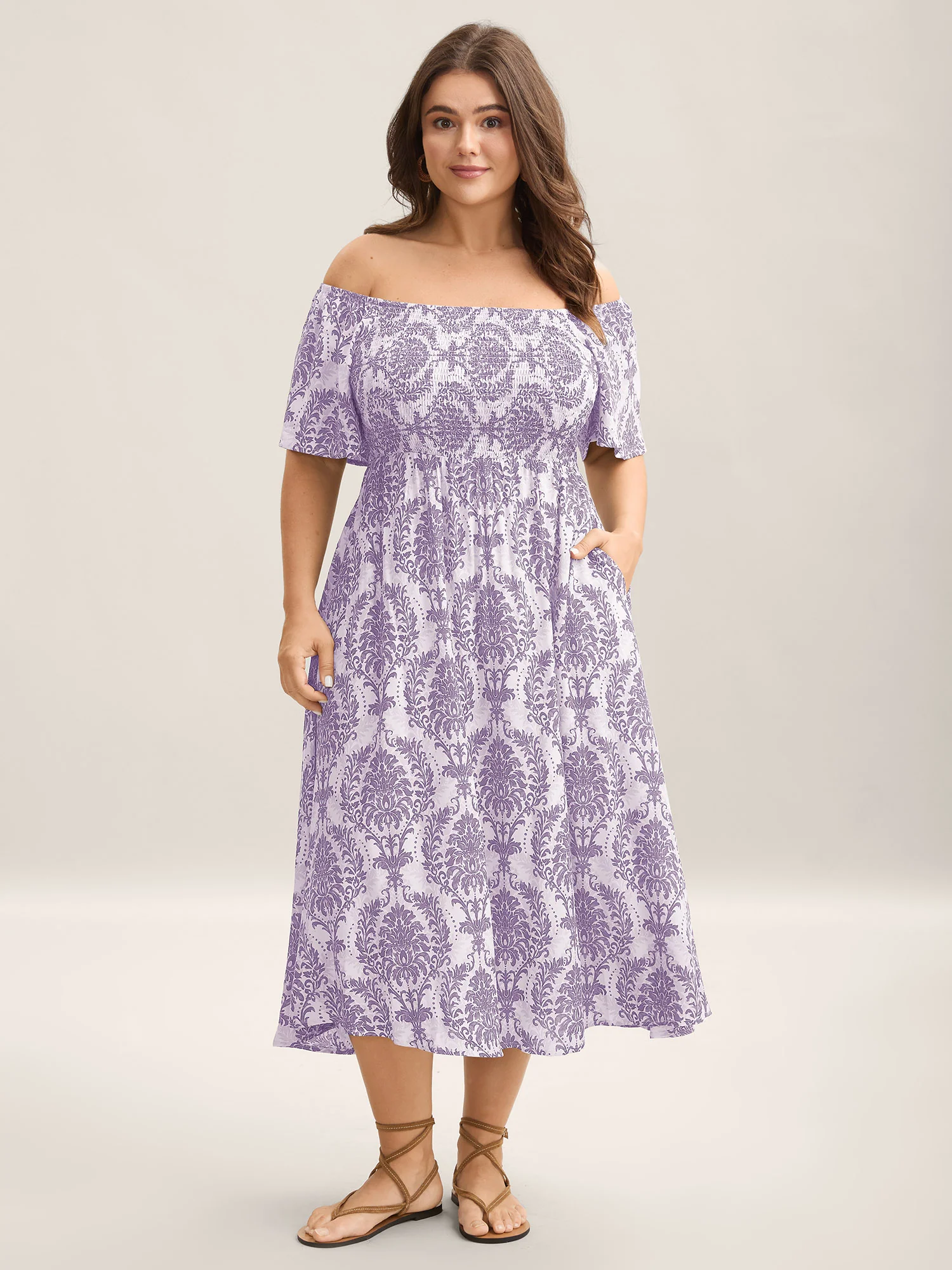 Bandana Print Shirred Off Shoulder Dress - Image 10