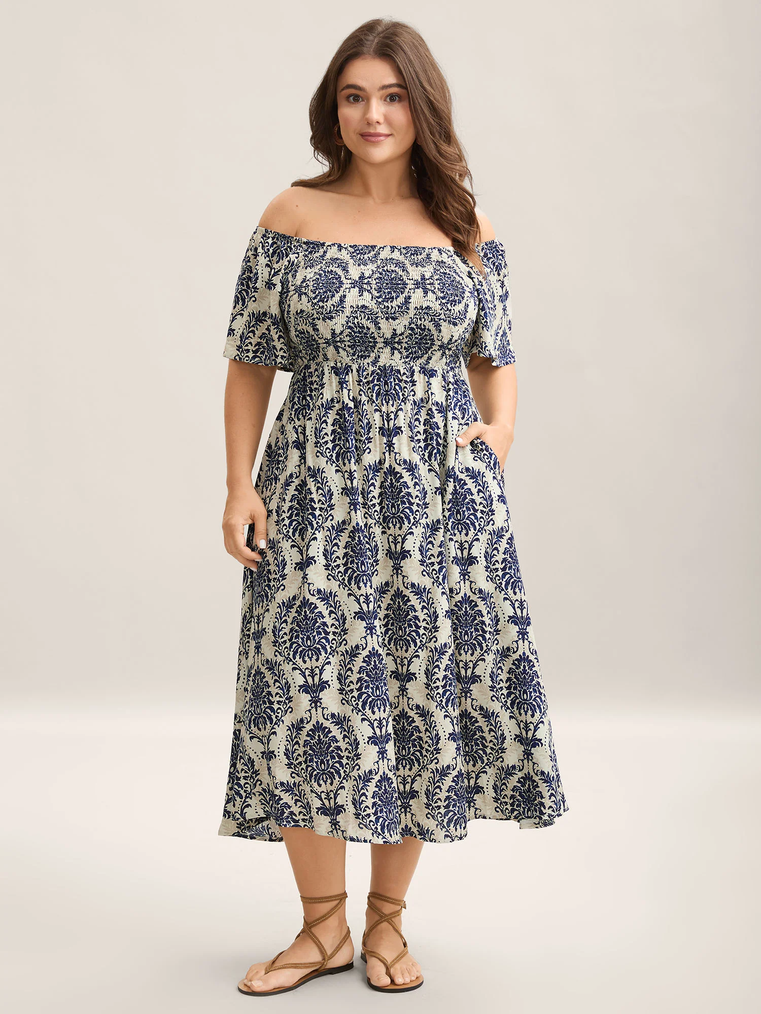 Bandana Print Shirred Off Shoulder Dress - Image 3