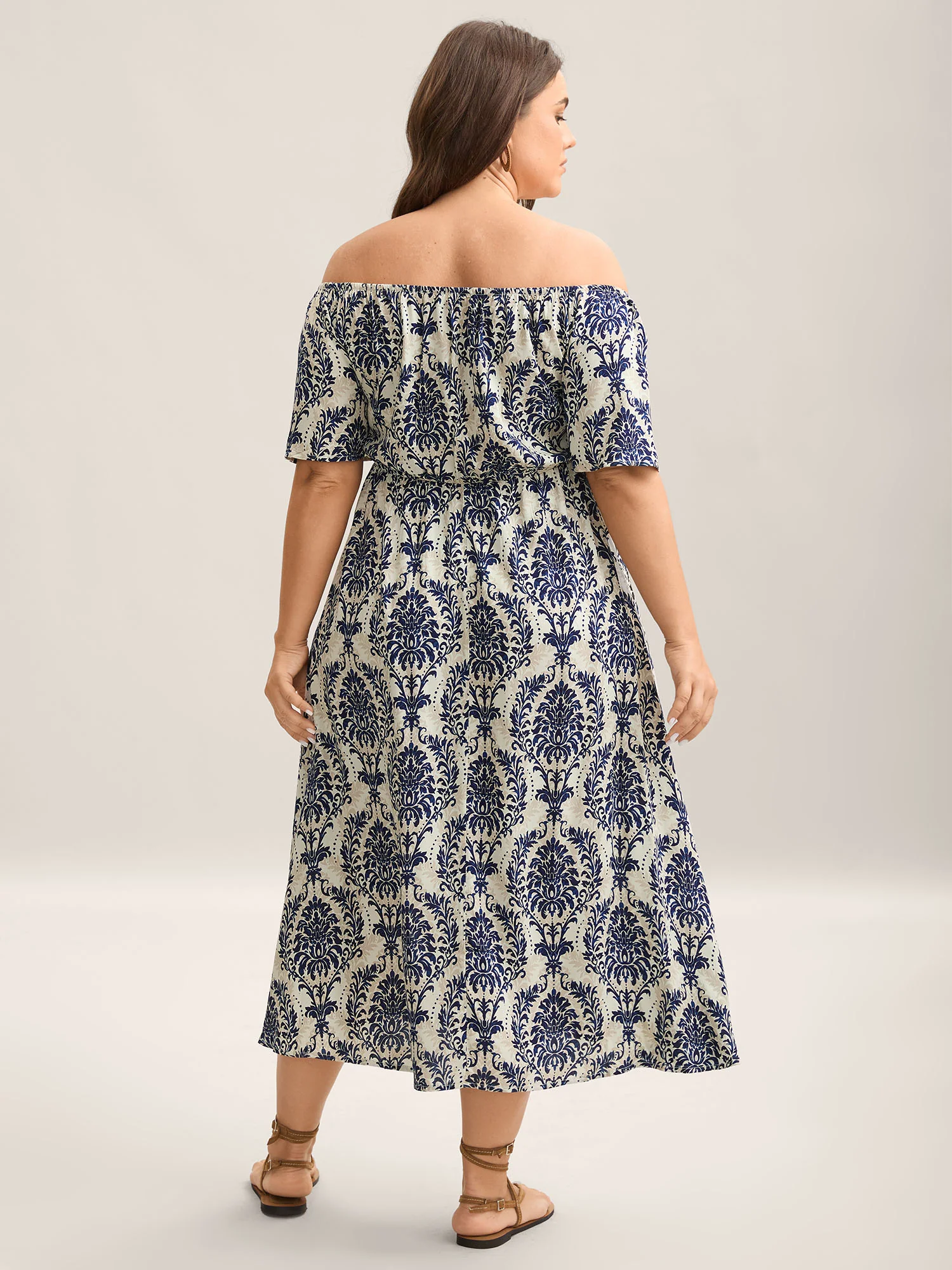Bandana Print Shirred Off Shoulder Dress - Image 4