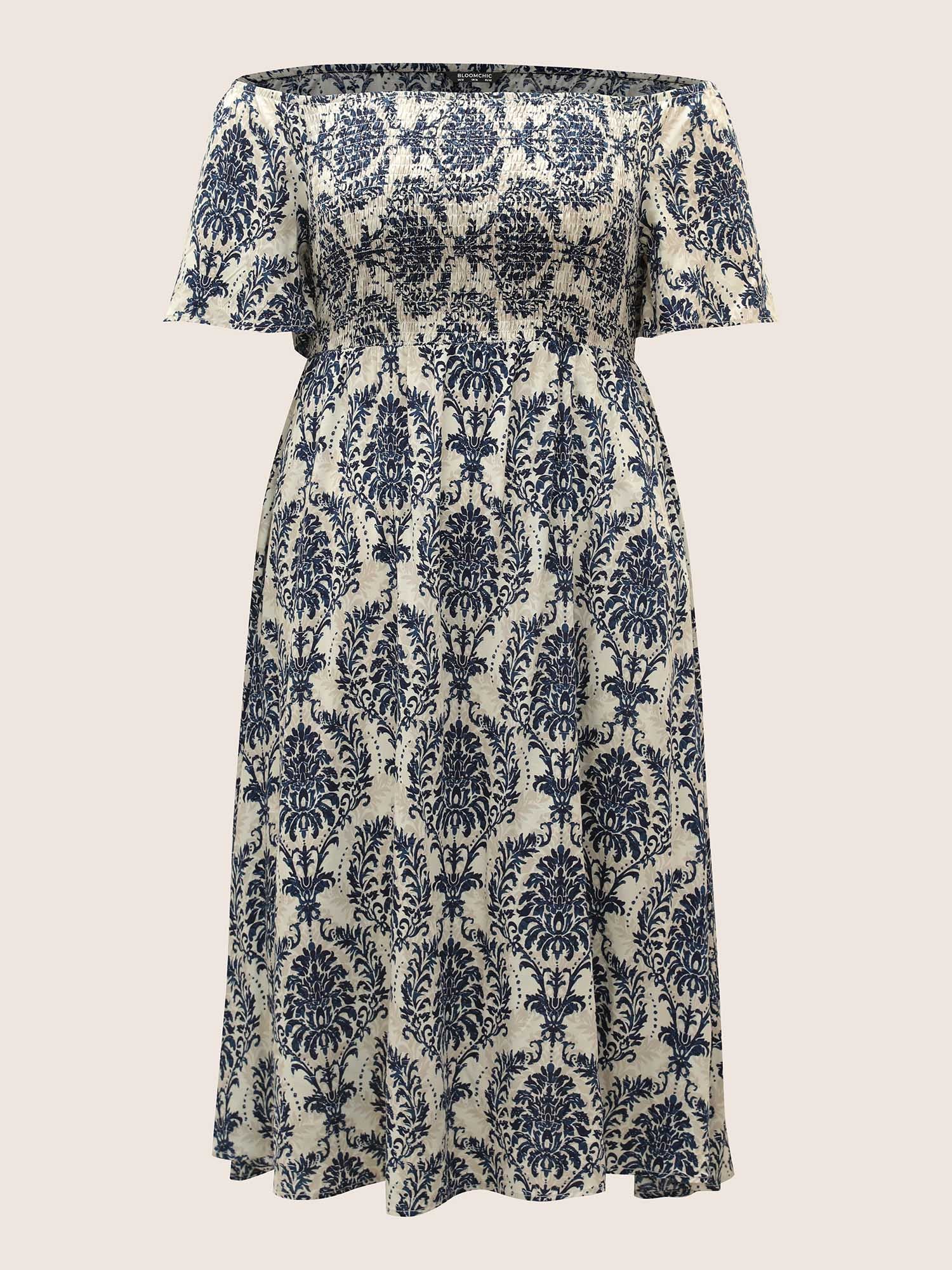 Bandana Print Shirred Off Shoulder Dress - Image 7