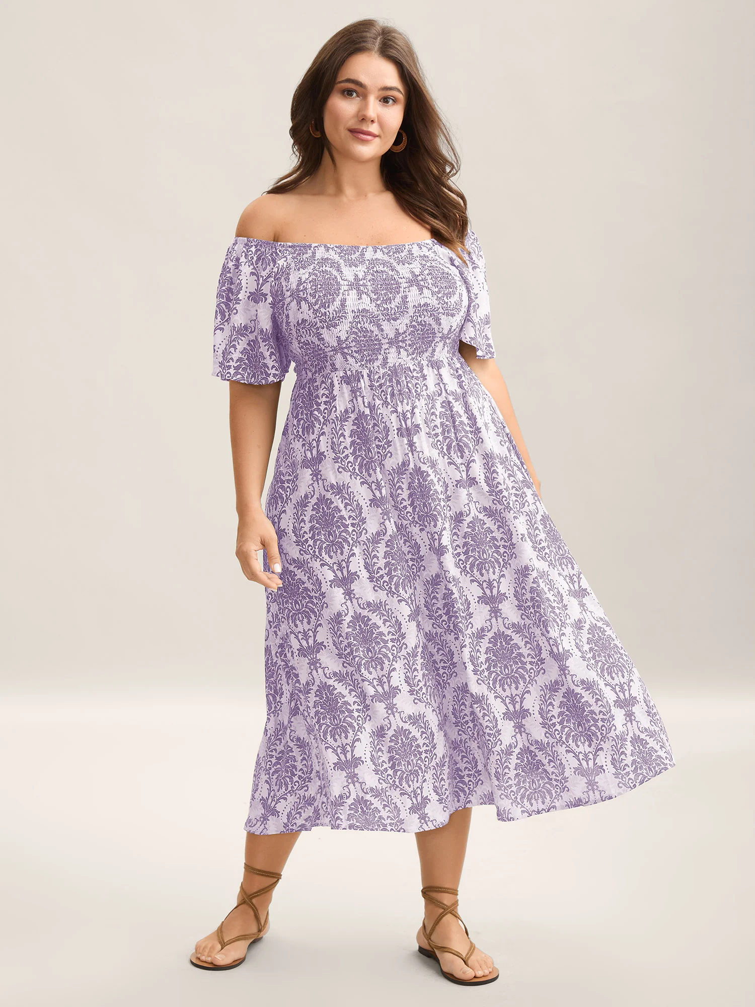 Bandana Print Shirred Off Shoulder Dress - Image 8