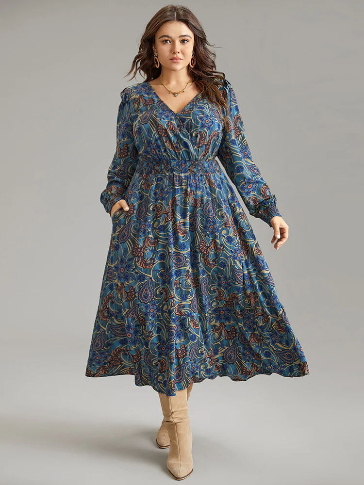 Bandana Print Shirred Pocket Frill Trim Dress - Image 2