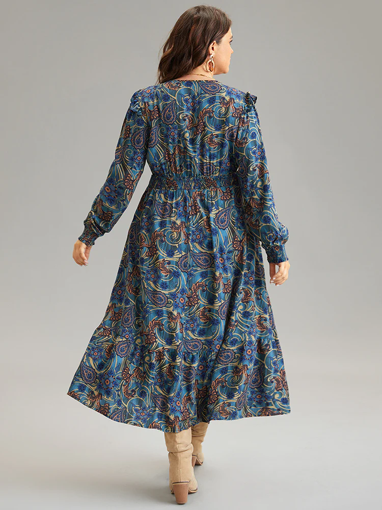 Bandana Print Shirred Pocket Frill Trim Dress - Image 3
